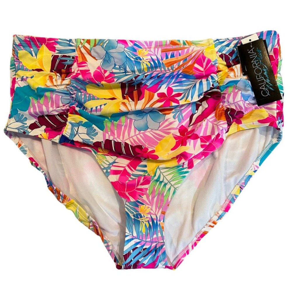 California Waves Plus Size 1 (16/18) Tropical Print High-Waist Bikini Bottom NWT
